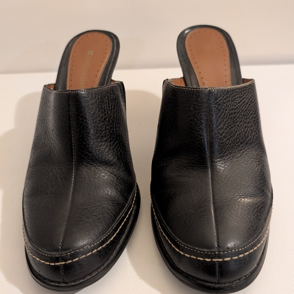 Naturalizer Black Leather Heeled Mules - Picture 5 of 7
